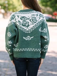 Emerald Green Floral Sweater