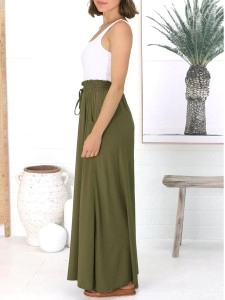 Army green cotton hemp vacation pants wide-leg pants