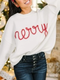 White Script Sweater