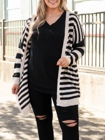 Black and white striped knitted cardigan