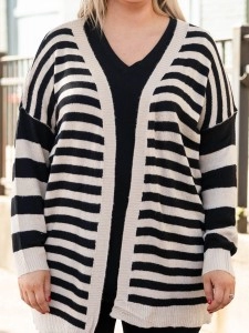 Black and white striped knitted cardigan