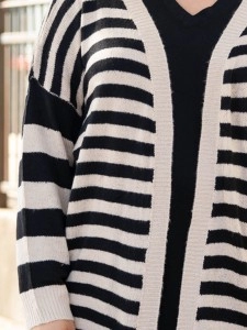 Black and white striped knitted cardigan