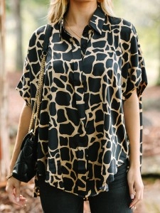 Black Giraffe Print Blouse