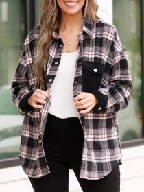 Black plaid patchwork pocket jacket