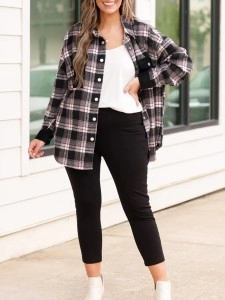 Black plaid patchwork pocket jacket