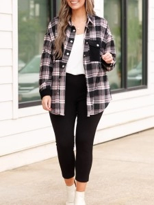 Black plaid patchwork pocket jacket