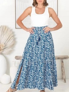 Bohemian high-waisted floral split half skirt