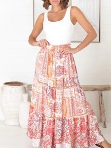 Boho high-waisted print half skirt