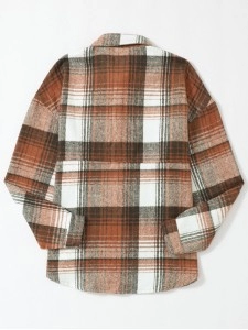 Brown Plaid Flap Pockets Shacket