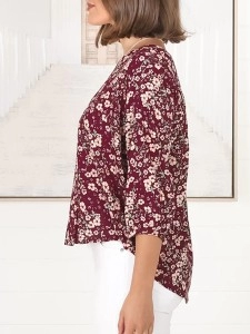 Burgundy short sleeve Bohemian floral shirt