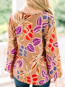 Camel Brown Floral Blouse