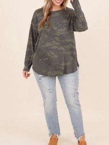 Camo Stripe Pattern Loose Sweater