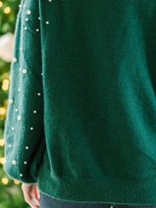 green pearl embellished sweater