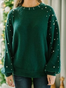 green pearl embellished sweater