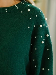 green pearl embellished sweater