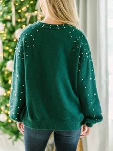 green pearl embellished sweater