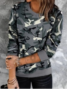 Casual camouflage print crew neck sweatshirt