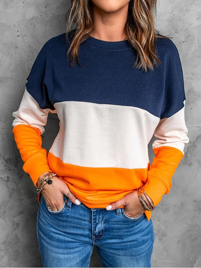 Casual color block loose sweatshirt