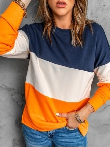 Casual color block loose sweatshirt