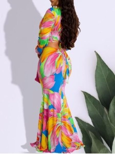 Casual colorful printed V-neck dress