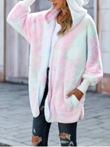 Casual colorful sherpa hooded coat