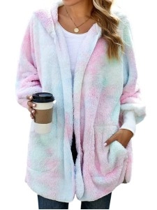 Casual colorful sherpa hooded coat