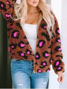 Casual contrasting leopard print sherpa jacket