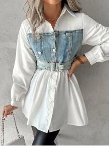 casual denim patchwork shirt dress