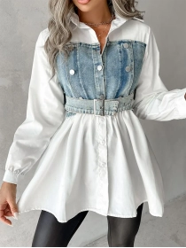 casual denim patchwork shirt dress