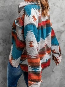 Casual ethnic print pocket long sleeve jacket