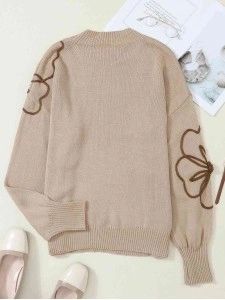 Casual floral pattern solid color sweater