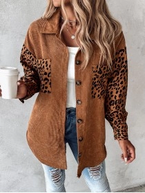 Casual leopard print patchwork corduroy jacket