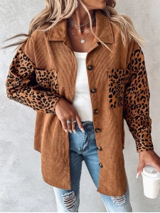 Casual leopard print patchwork corduroy jacket