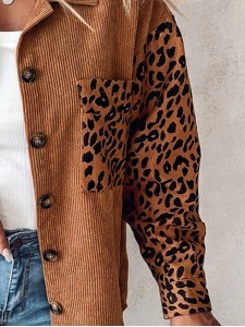 Casual leopard print patchwork corduroy jacket