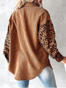 Casual leopard print patchwork corduroy jacket