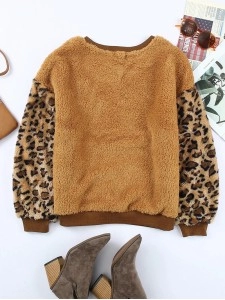 Casual leopard print patchwork plush sweatshirt