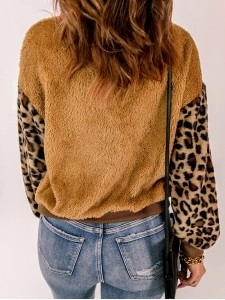 Casual leopard print patchwork plush sweatshirt