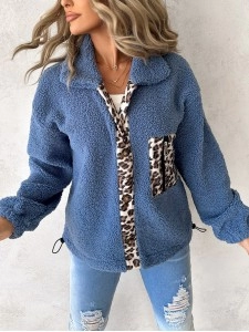 Casual leopard print sherpa jacket