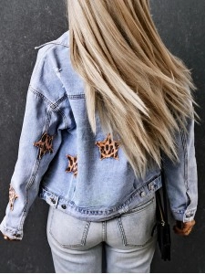 Casual leopard print star patchwork denim jacket