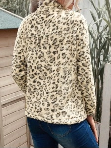 casual leopard print zipper sweatshirt