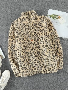 casual leopard print zipper sweatshirt