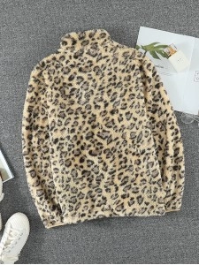 casual leopard print zipper sweatshirt