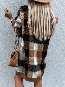 Casual loose contrast plaid dress