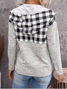 Casual plaid buttoned hooded sweatshirt