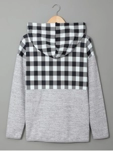 Casual plaid buttoned hooded sweatshirt