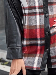 Casual plaid patchwork leather jacket