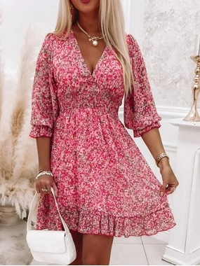 Casual printed V-neck mini dress