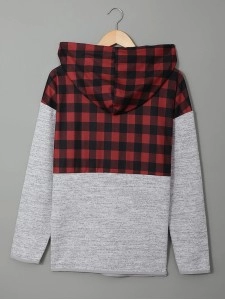 Casual red and black plaid hooded sweatshirt