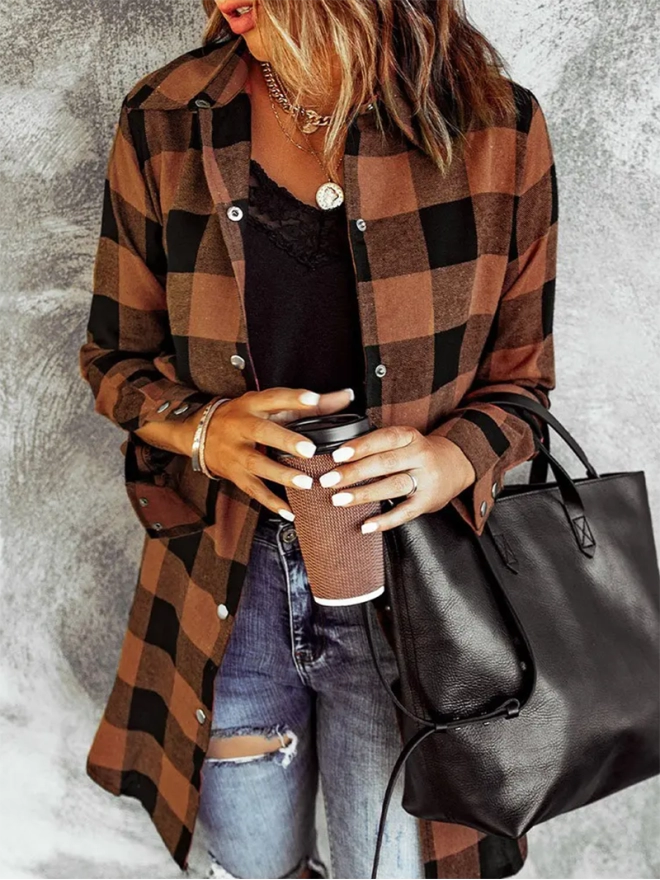 Casual retro contrast plaid jacket