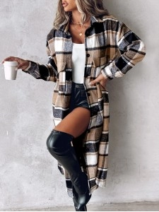 Casual retro contrast plaid long coat